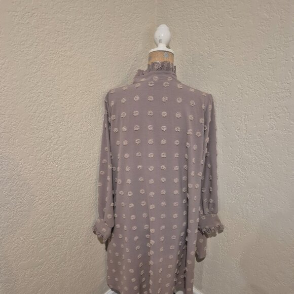 Sew Modest Lilac Swiss Dot Button Up High Low - Picture 3 of 3